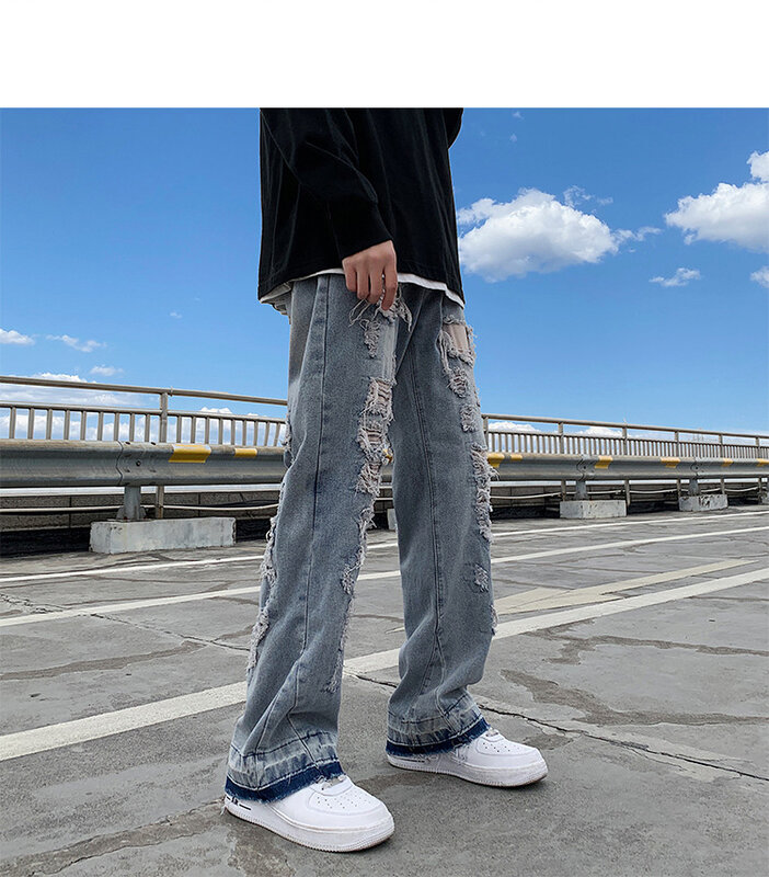 Pantalones vaqueros ajustados para hombre, ropa de calle de estilo coreano, desgastados, Hip Hop, con agujeros, primavera y verano