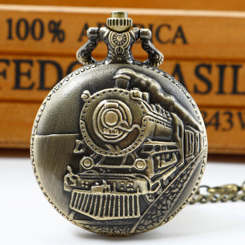 Reloj de bolsillo con tallado 3D de barco de vapor Punk, colgante de cuarzo, Retro, antiguo, Unisex, con cadena de bolsillo y Fob