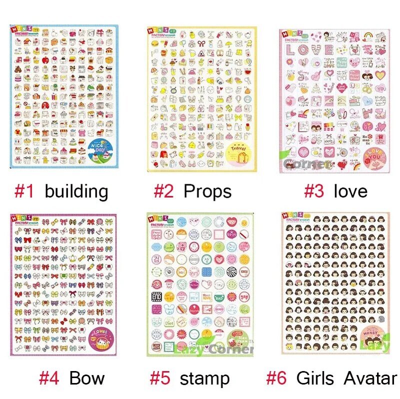 2 sheet/Pack Corea Decorativo MINI Diario Adesivi Trasparenti Adesivi di Carta Per Bambini Giocattoli Regalo di 6 Diversi Stili