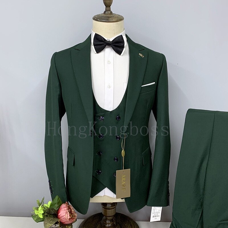 (Пальто + жилет + брюки) Улучшенный мужской костюм, однотонный мужской костюм, деловой костюм, Свадебный мужской костюм, деловой костюм
