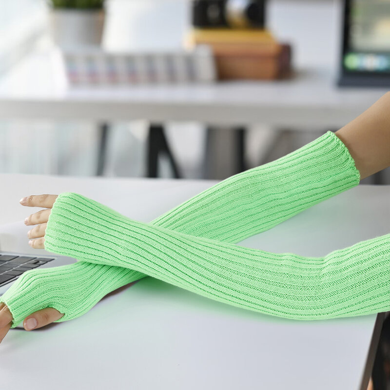 Unisex Long Arm Warmer Fingerless Gloves Stretchy Half-Finger Long Gloves For Jogging Skiing
