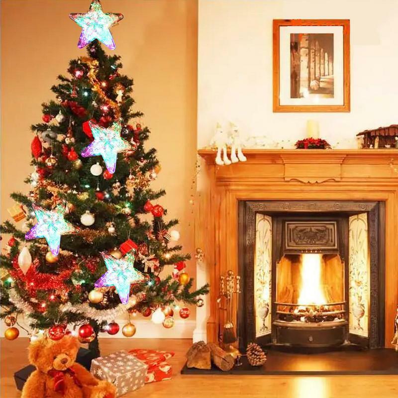 Estrella de árbol de Navidad transparente, estrella de cinco puntas, adornos navideños para el hogar
