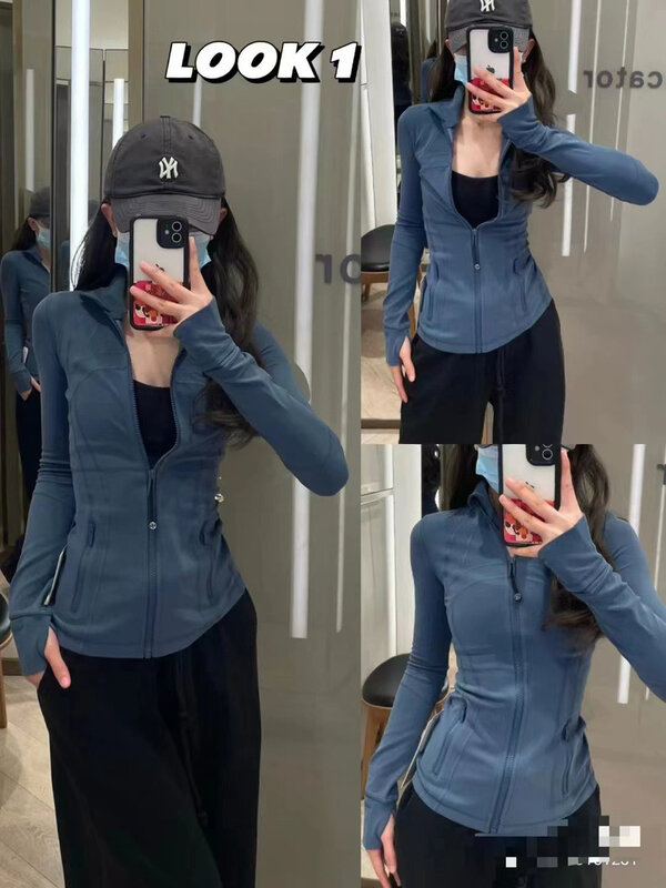 Giacca con Logo Yoga Wear manica lunga Full Zipper Sports Gym Workout abbigliamento Slim Fit Dupes Athletic Jacket