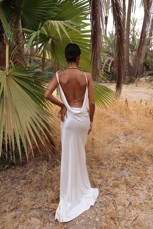 Элегантное женское белое свадебное платье для невесты, модное вечернее платье-Русалка на тонких бретелях для невесты, сексуальное облегающее платье с открытой спиной