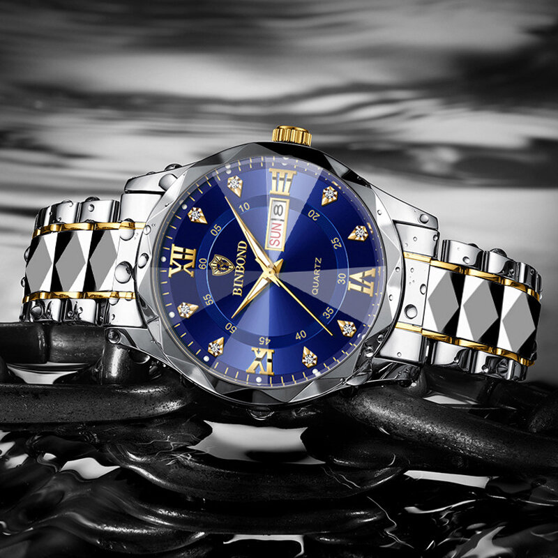 BINBOND Luxury Men Watches Business Top Brand Man Wristwatch Waterproof Luminous Date Week Quartz Men's Watch High