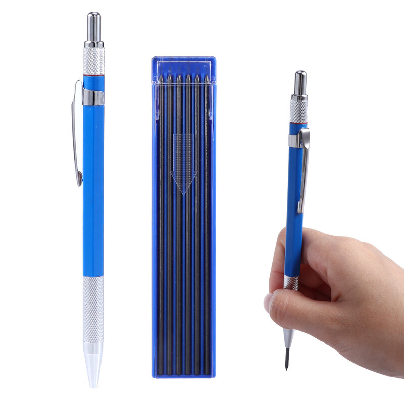 ชุดดินสอร่างแบบที่เหลาในตัวคลิปปากกาแบบพกพาโลหะทำเครื่องหมายคอนกรีต2มม. DIY พร้อมเติมงานไม้