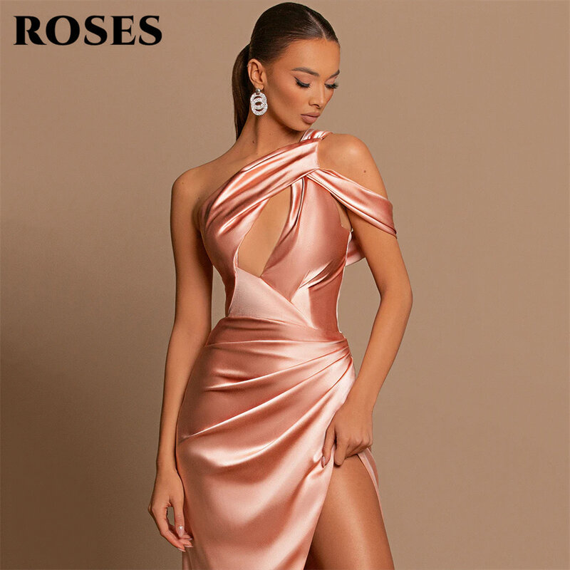 ROSES-Robe de Soirée en Satin Rose Poussiéreux avec Fente, Robe de Bal Sirène Découpée, Longueur au Sol, Une Initiée