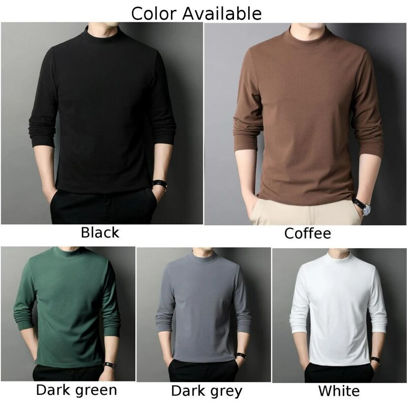 Jesienno-zimowe t-shirty męskie półgolf zwykły sweter bluzki z długim rękawem ciepła, Slim dopasowany T-Shirt koszulka dla mężczyzny