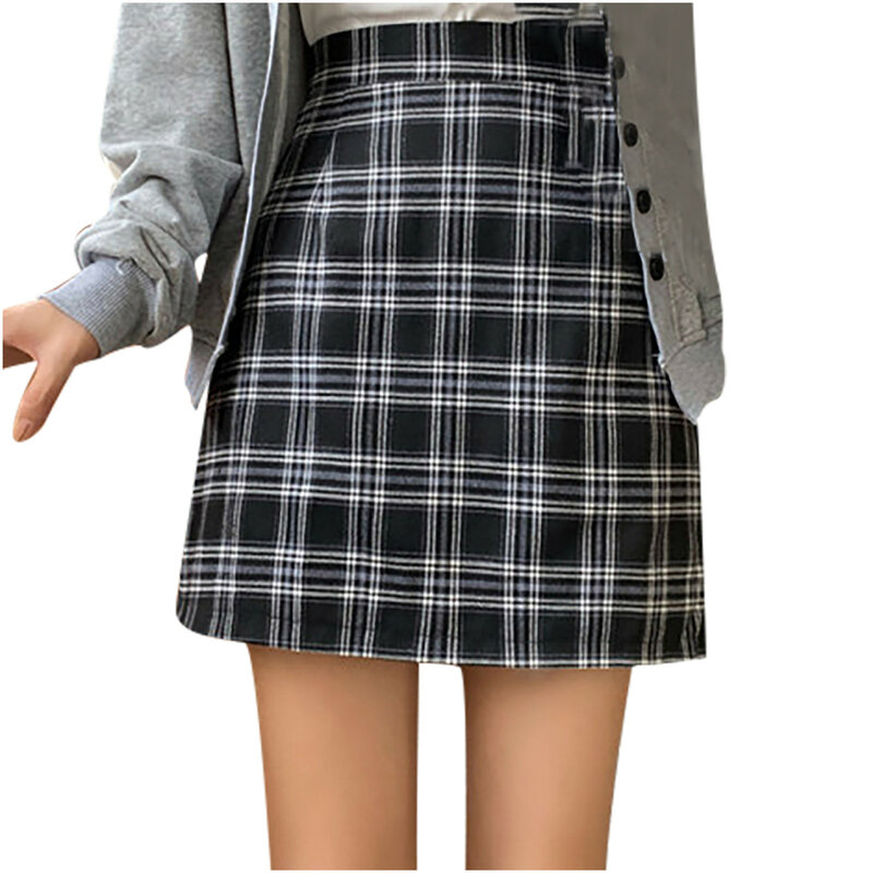 Stile coreano Slim Fashion Vintage Preppy Student Street Chic Faldas gonne eleganti donna Plaid a-line Hip-skirt All-match