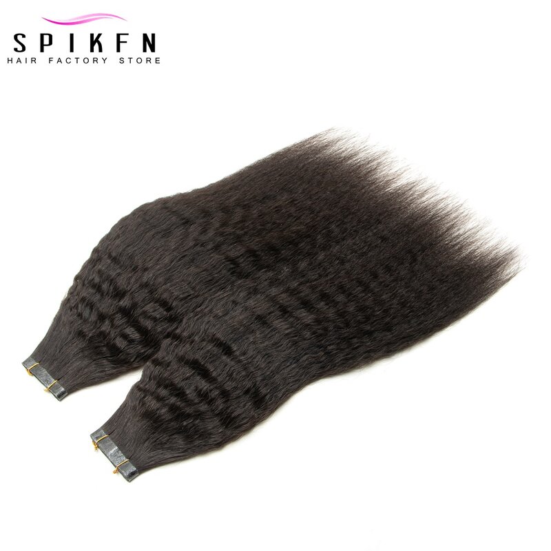 Ekstensi rambut tenun PU lurus Kinky 30 inci bundel rambut manusia Panjang tanpa lem pita 40-50 gram jalinan rambut Remy alami