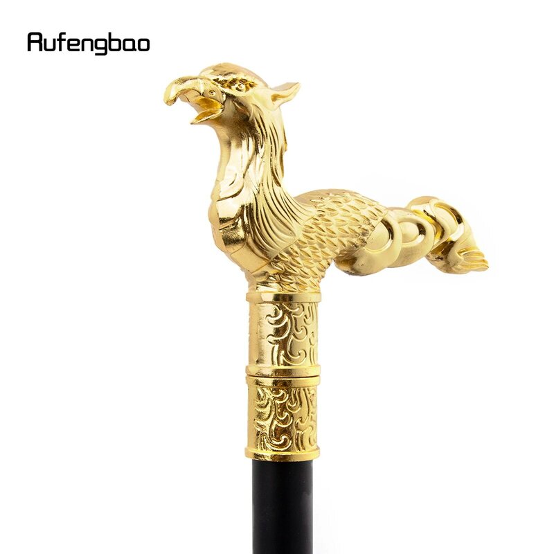 Golden Phoenix Long Tail  Single Joint Walking Stick Decorative Cospaly Party Cane Halloween Crosier 93cm
