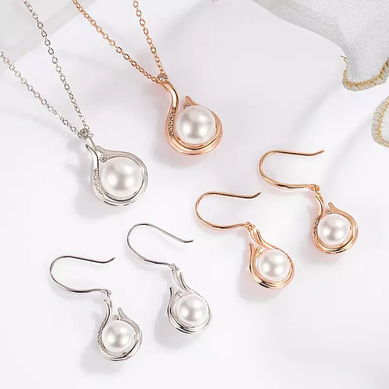 女性のための真珠のネックレスとイヤリングのセット,925スターリングシルバー,エレガントなジュエリー,豪華なアクセサリー,卸売