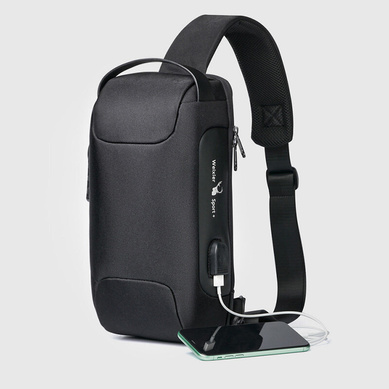 Mochila Oxford con puerto de carga USB para hombre, bolsa de mensajero antirrobo para motocicleta, bolsa de pecho para viaje
