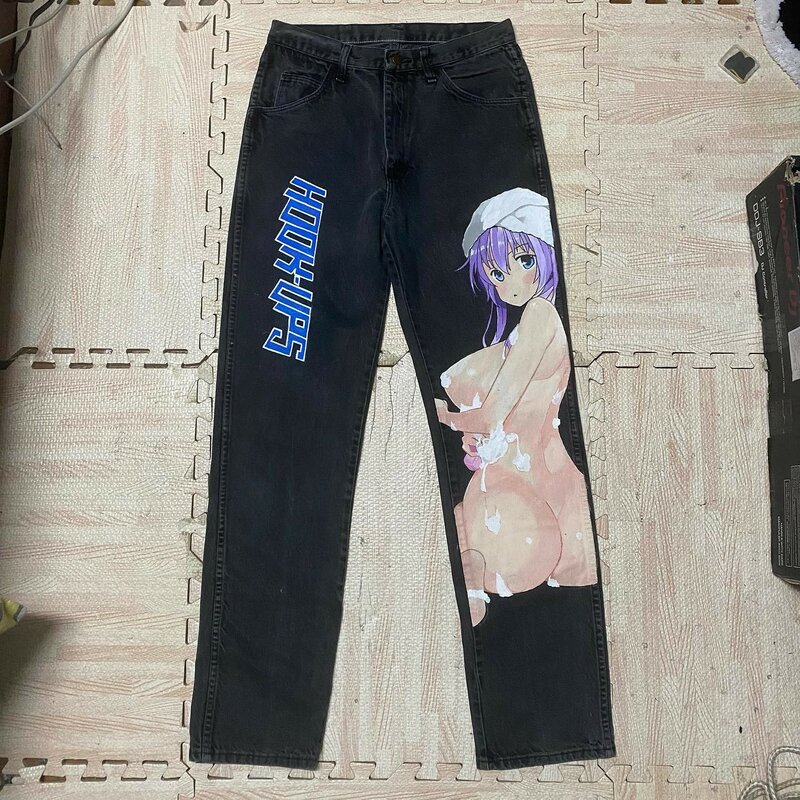 Женские мешковатые джинсы Harajuku с принтом в стиле аниме, мужские джинсовые штаны Y2k, новинка 2024 года, широкие брюки, мешковатые джинсы с высокой талией