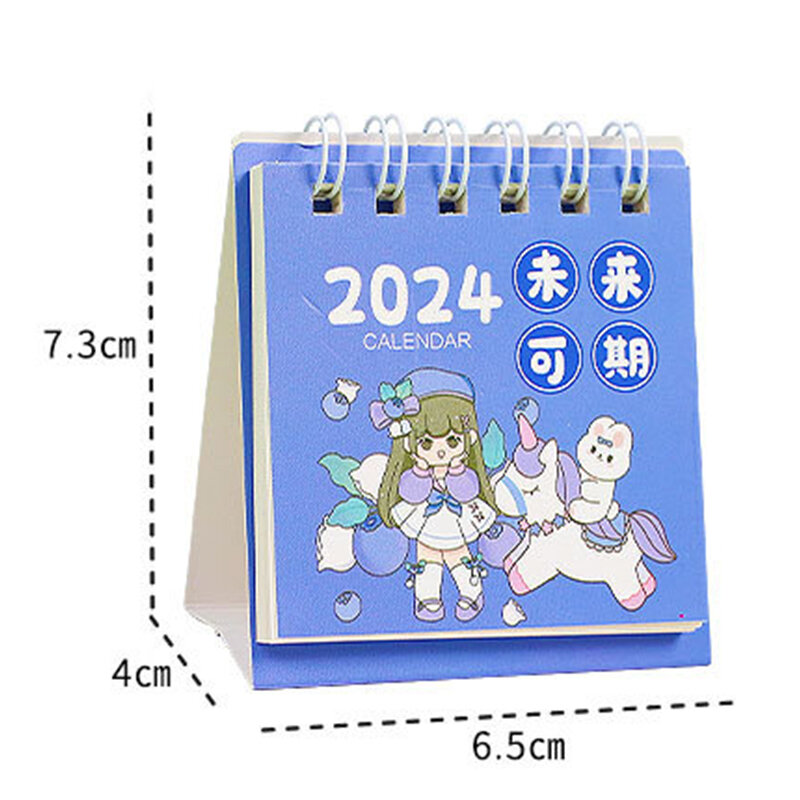 Kalender meja Mini 2024, perlengkapan sekolah kantor kalender koil Multi gaya Desktop Note kartun lucu