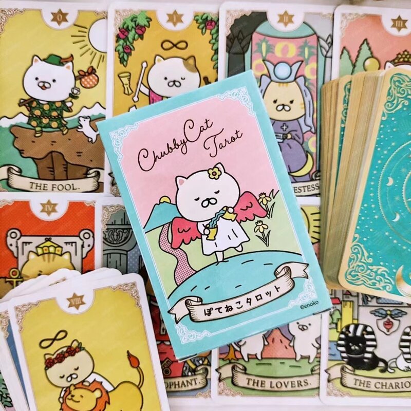 포텐코 타로 78 귀여운 고양이 타로 카드, 초보자용 사랑스러운 데크, 휴대용 사이즈, 97x63mm