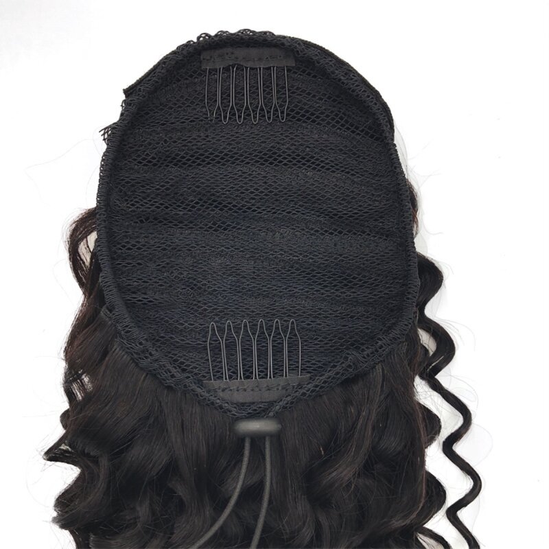 Longo kinky curly cordão rabo de cavalo cabelo humano remy peruano grampo em extensões de cabelo humano rabo de cavalo preto natural para as mulheres