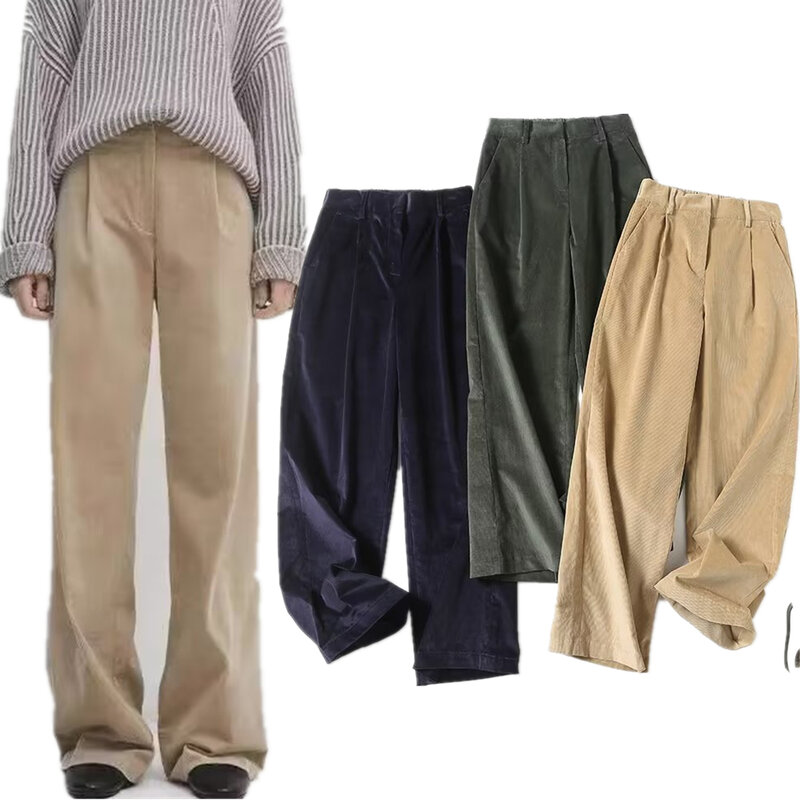 Jenny & Chandler-pantalones de pana rectos de cintura alta para mujer, pantalón Retro, informal, minimalista, japonés, otoño e invierno, nuevo
