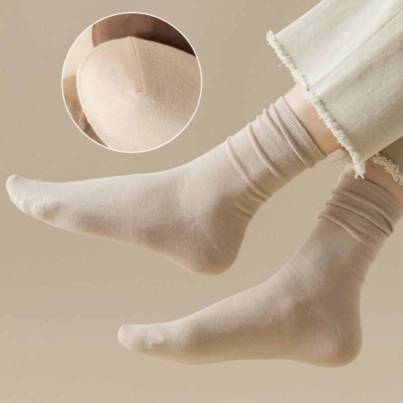 Conjunto de 5 pares de calcetines de algodón de tubo medio, calcetín suelto, largo, suave, Color sólido, informal, negro, blanco, transpirable, primavera y otoño