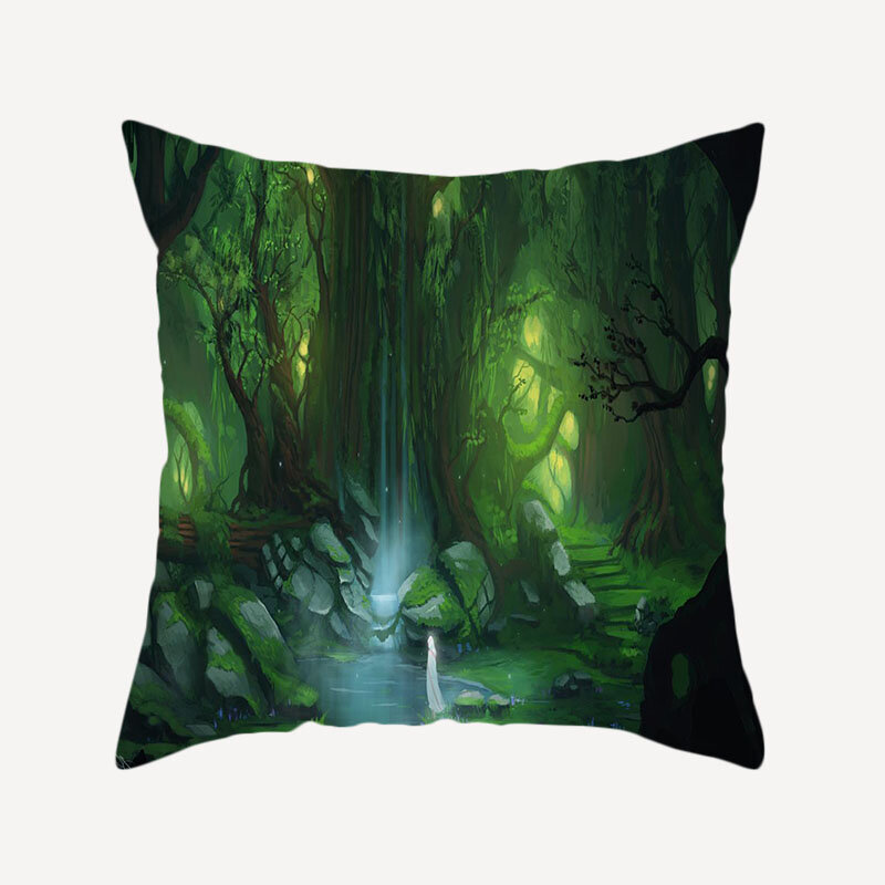 ZHENHE Forest Scenery Pattern fodera per cuscino con stampa fronte-retro per la decorazione del divano della camera da letto 18x18 pollici (45x45cm)