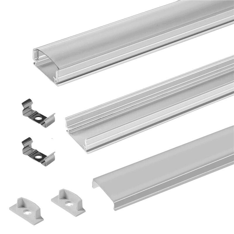 Canal de aluminio LED 0,5 m, para 3528, 5630, 5050, tira LED en forma de U, canal de aluminio, cubierta blanca leche/cubierta transparente