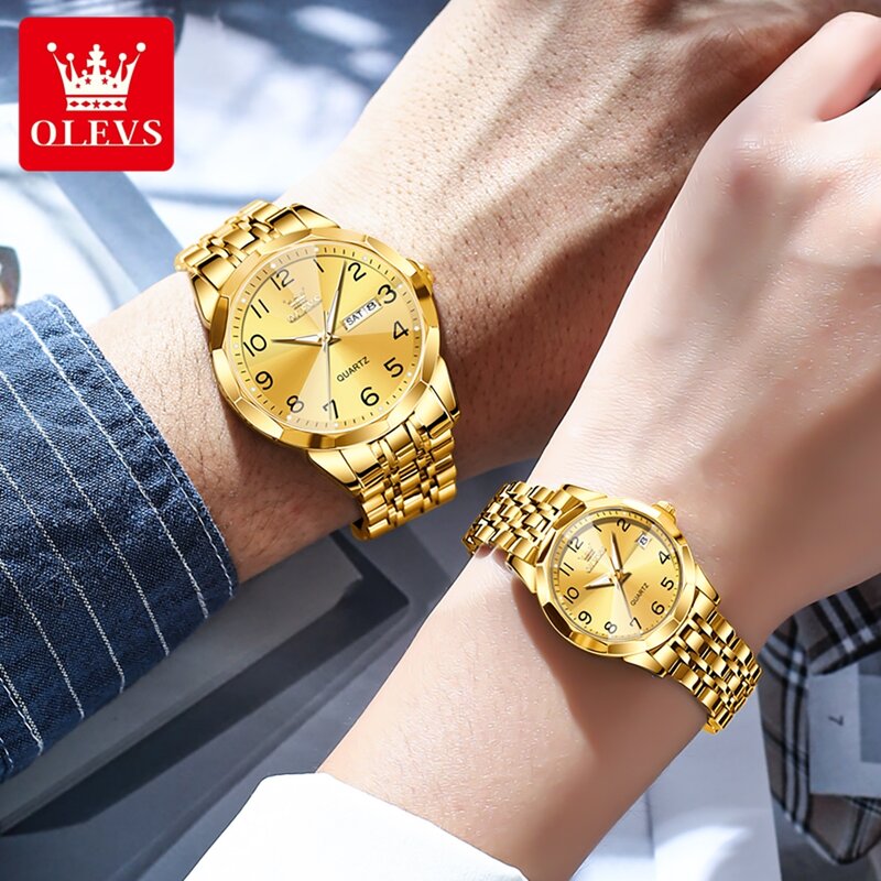 Olevs-男性と女性のための防水クォーツ時計、高級カップルの時計、ステンレス鋼、ファッションハンド時計、数字のダイヤル、オリジナル、9970
