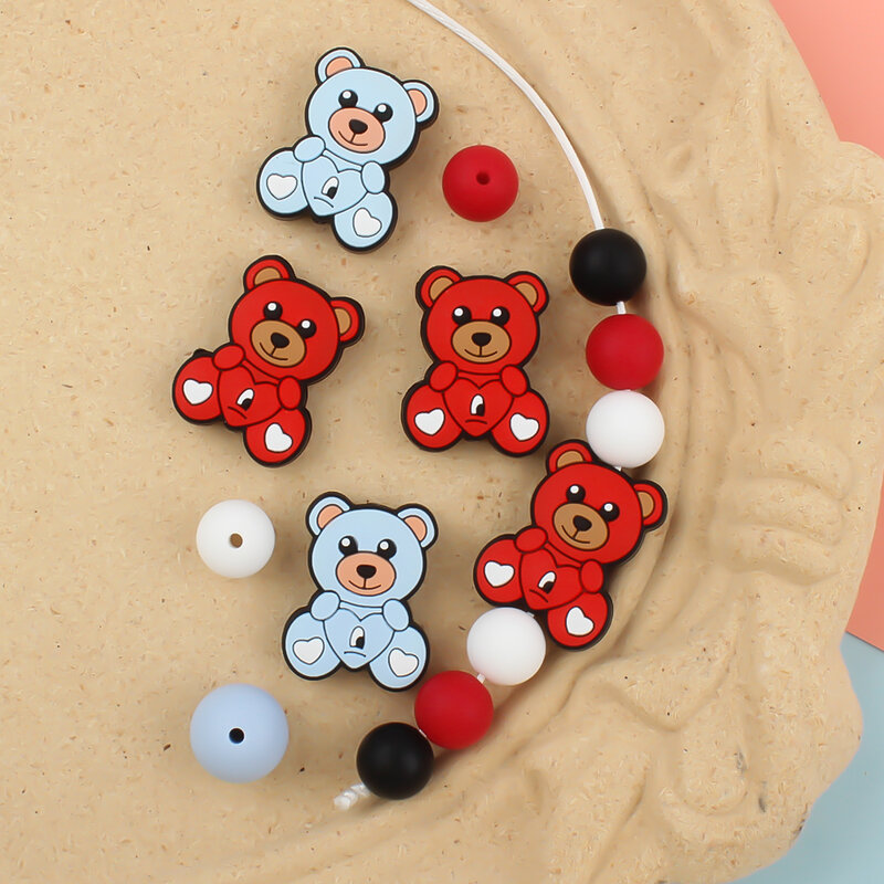 5/10 pz perline di Silicone simpatico cartone animato amore orso titolare ciuccio catena accessori fai da te masticabile dentizione giocattoli gratis BPA