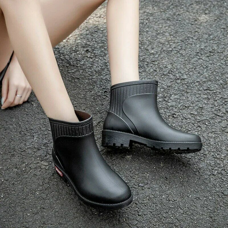Botki damskie deszczowe kostka gumowe buty damskie kalosze ogrodowe wodoodporne buty przeciwdeszczowe Botas De Lluvia Mujer