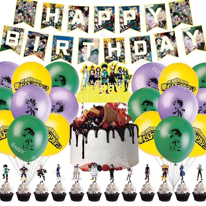 My Hero Academia Birthday Party Decoração, Animação Balão, Banner, Pano de fundo, Cake Topper, Baby Shower Supplies