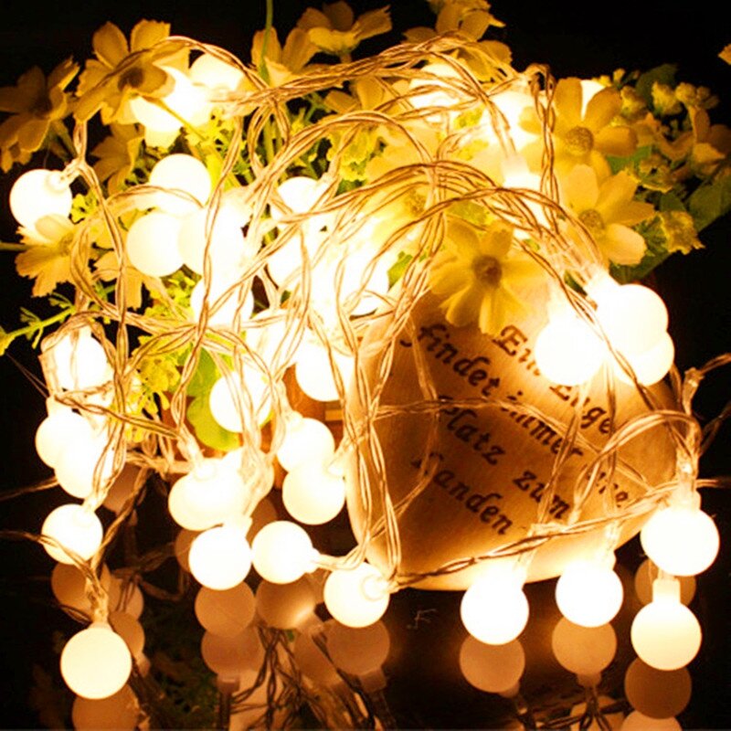 พวงไฟ LED ลูกบอลพลังงานแบตเตอรี่ขนาด10ม. โคมไฟกลางแจ้งโคมไฟสำหรับงานแต่งงานในสวนตกแต่งคริสต์มาส