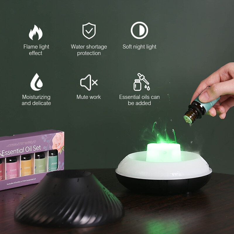 KINSCOTER Difusor de Aroma Volcánico Lámpara de Aceite Esencial 130ml USB Humidificador de Aire Portátil con Luz Nocturna de Color Llama