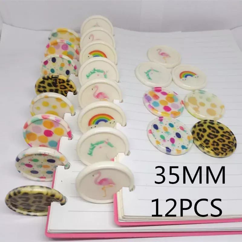 Disco de patrón impreso, hoja suelta, Agujero De Seta, botón de plástico para cuaderno, 35mm, 12 piezas