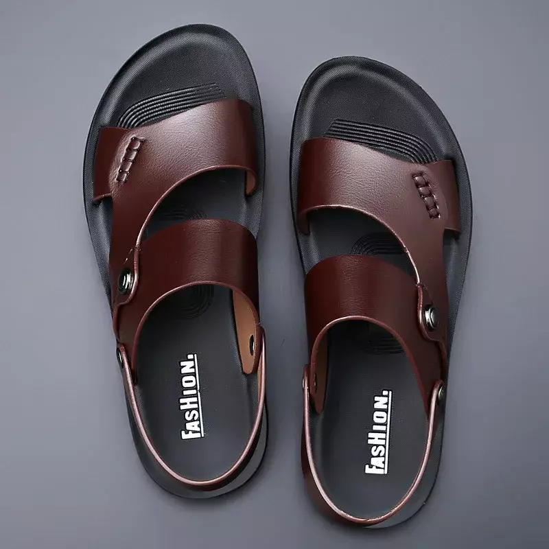 Sandálias de couro genuíno para homens, chinelos de praia ao ar livre, sapatos de couro clássicos, novas sandálias de verão 2022
