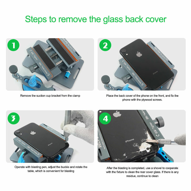 RELIFE RL-601S Plus Rear Glass Removal, Lcd Screen Dissabmly 2-in-1 Mobile Phone Repair Removal Tool,360° Fixed Rotating Clamp