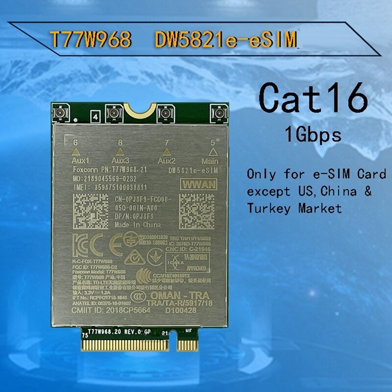 T77W968 For Dell DW5821E LTE Cat16 GNSS 5G WWAN Card Module Accessory For Lattore 5420 5424 7424 Rugged Latitude 7400/7400 2-In