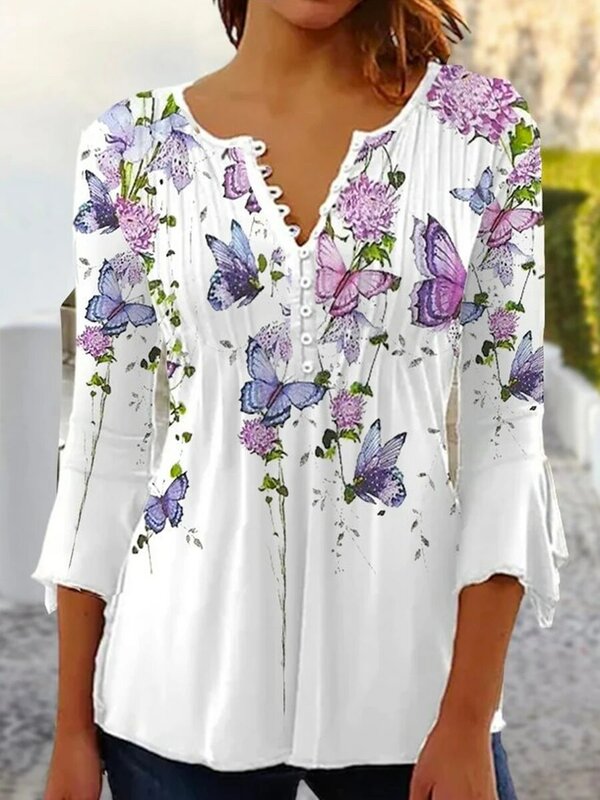 Fashion women shirt Casual loose long-sleeved shirt women Elegant printed temperament tops Women