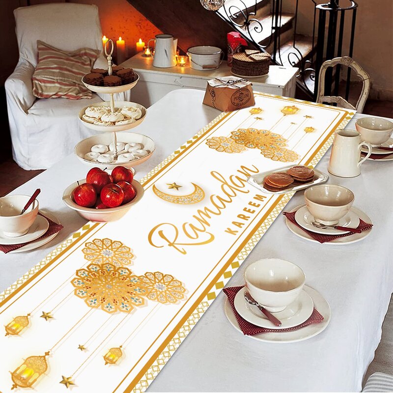 Camino de mesa de decoración de Ramadán, mantel EID Mubarak para el hogar, Ramadán Kareem, fiesta musulmana islámica, regalos Eid al-fitr, 2024