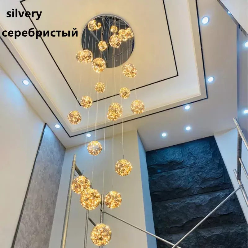 Modern LED Glass Ball Chandelier, Regulável para Escadaria, Sala de estar Lâmpadas Pendant, Iluminação doméstica, Suspensão Design Lusters