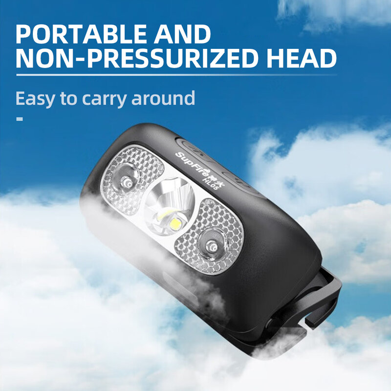 SUPERFIRE Mini latarka latarka o dużej mocy z mocnym zasilaniem USB wodoodporna z czujnikiem lampa czołowa przednie światła pracy