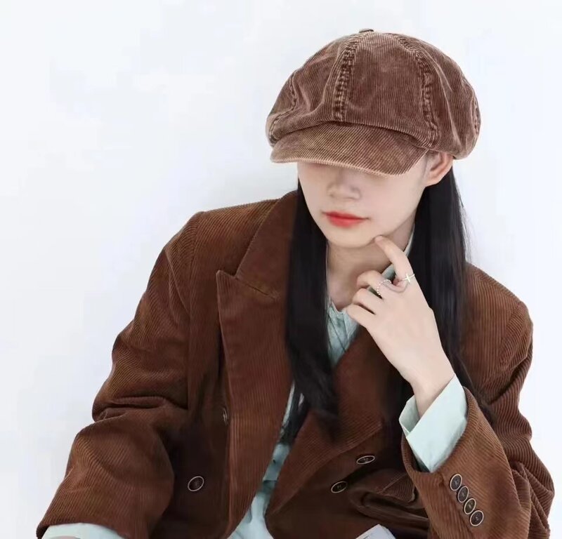 Y2K 빅 겨울 레트로 코듀로이 클라우드 팔각형 모자 여성용, 따뜻한 문학 뉴스보이 모자 베레모, 가을 겨울 패션