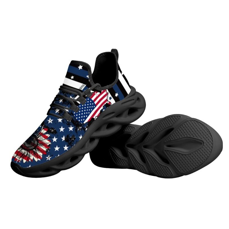 Tênis de malha leve para mulheres e homens, calçado com bandeira dos EUA, tênis casual com bandeira americana, novo estilo 2023