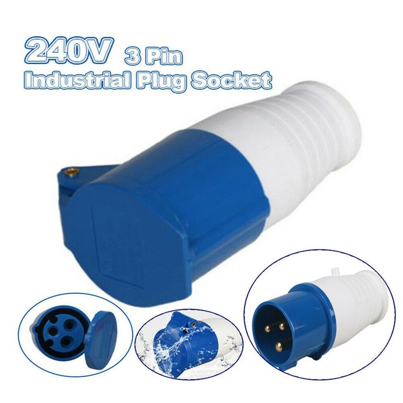 Enchufes y enchufes industriales azules, conector eléctrico montado en la pared, impermeable, macho/hembra, IP44, 2P +, 240V, 16A