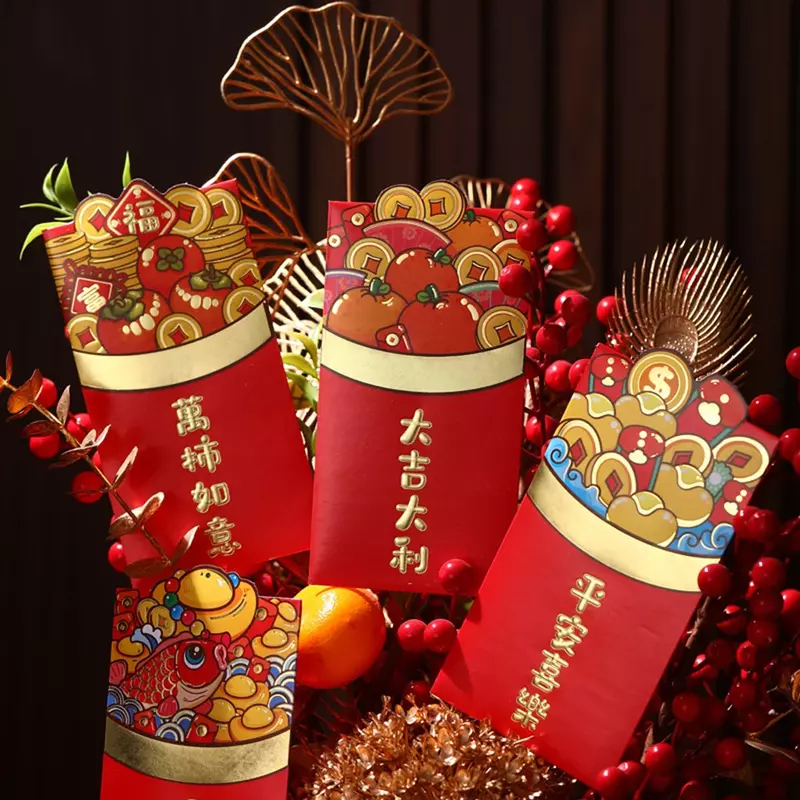 Lot d'Enveloppes Rouges Tridimensionnelles à Motif de Dragon Chinois, Sac Porte-Bonheur pour Nouvel An, 6 Pièces, 2024