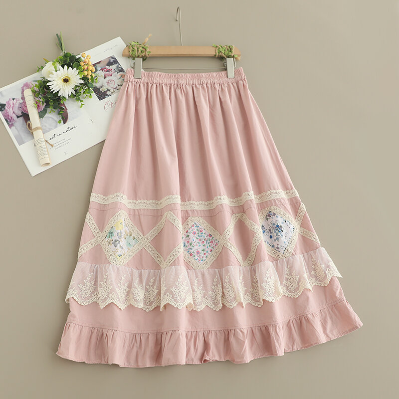 Summer Sweet Embroidered Skirt Women Elastic Waist Casual Floral Skirt 824-659