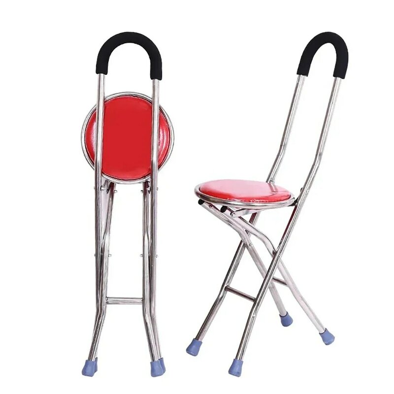 高齢者のウォーキングスティック、頑丈な滑り止めの松葉杖、椅子は座ることができます