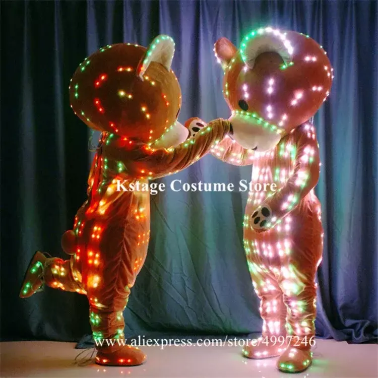 Kerstfeest Show Dance Led Kostuums Rgb Licht Beer Pop Kleurrijke Uitvoering Draagt Lichtgevende Outfit Robot Pak