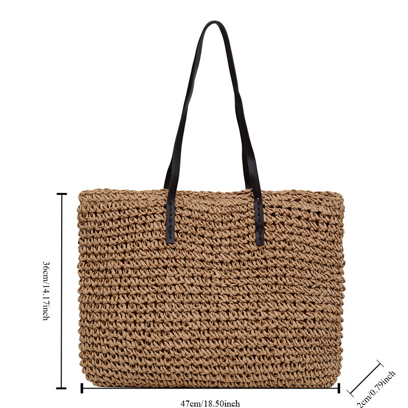 Summer Vacation Style Grass Woven Shoulder Bag Art Retro High Quality Beach Woven Bag Leisure Large Capacity Women's Tote Bag