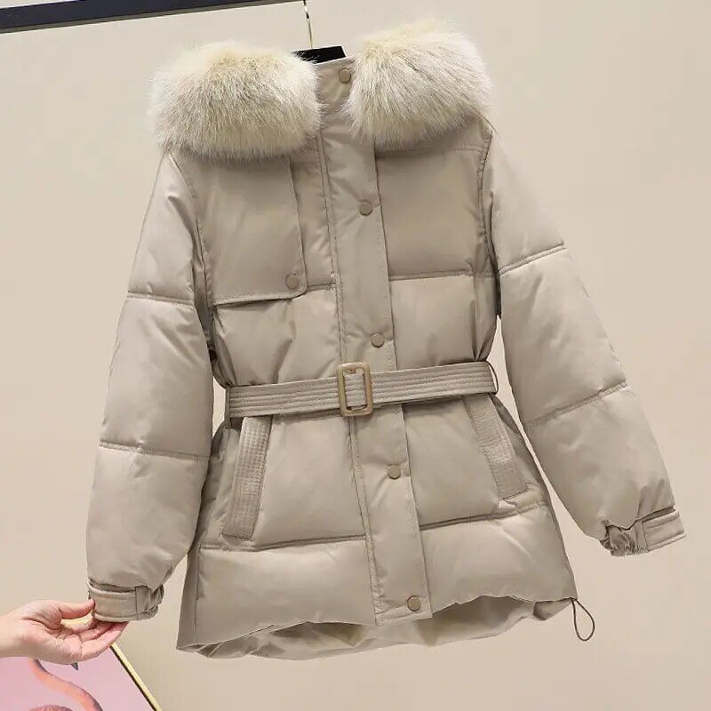 여성용 후드 다운 재킷, 모피 넥 후드 롱 코트, 따뜻한 코트, 편안한 슬림핏 코트, 멋진 아웃도어 웨어, 겨울 패션