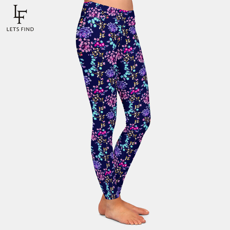 Letsfind กางเกงออกกำลังกายผู้หญิงพิมพ์ลายดอกไม้ดิจิตอล, กางเกงแฟชั่นเลกกิ้งเอวสูงยืดหยุ่น3D ใหม่