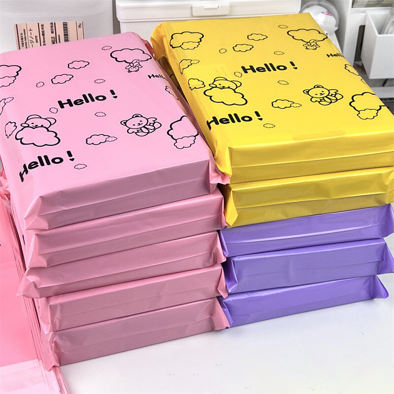 Bolsa de mensajería de oso colorido, sobre de embalaje, rosa, impermeable, autoadhesiva, con sello, 10 unidades